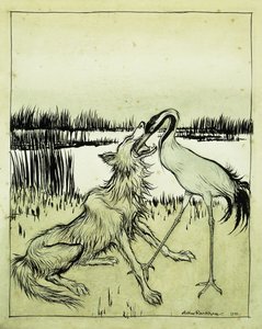 Il lupo e la gru - Favole di Esopo, 1912 da Arthur Rackham