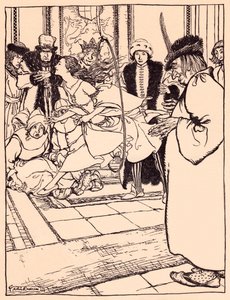 La bella fanciulla saltò attraverso il cerchio leggera come un cervo. Illustrazione di Arthur Rackham dalla fiaba dei Grimm, Le Tre Piume. da Arthur Rackham