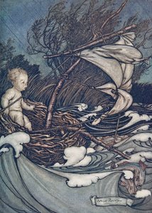 Ora si alzò una grande tempesta e fu sballottato qua e là.., da Peter Pan nei Giardini di Kensington di J M Barrie (1860 - 1937), pub. 1906
