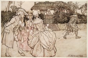 Tutti lo fissarono con uguali segni di sorpresa e invariabilmente si accarezzarono il mento, da Rip Van Winkle di Washington Irving, pub. 1910 da Arthur Rackham