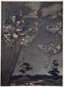 Erano governati da uno spirito di vecchia squaw che appendeva le nuove lune nel cielo e tagliava le vecchie in stelle., da Rip Van Winkle di Washington Irving, pub. 1910 da Arthur Rackham