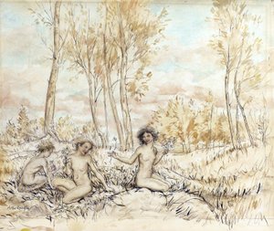 Tre ninfe dei boschi che raccolgono fiori da Arthur Rackham