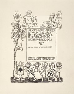 Pagina del titolo, da Le avventure di Alice nel Paese delle Meraviglie, di Lewis Carroll, pub. 1907 da Arthur Rackham