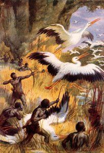 La battaglia dei pigmei e delle cicogne (litografia a colori)