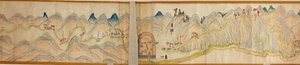 16.000. fornito. Orientato con il nord a destra. Rilievo mostrato pittoricamente. Copre il fiume Wei a Baoji Xian, Shanxi Sheng fino a Shu Dao al confine Shanxi-Sichuan. Mostra insediamenti, fermate di riposo, stazioni, locande, templi, passi di montagna,  da Arthur W. Hummel