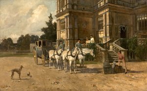 Vista frontale di Wollaton Hall, Nottingham con cavallo e carrozza, c.1880-1906