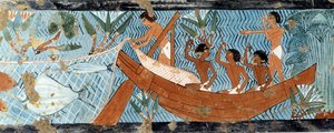Arte Egitto: Pesca nella Senna. Fac simile riprodotto dalla tomba di d