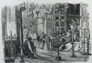 CARLOMAGNO o CARLO I (742-814). Re dei Franchi e dei Longobardi (768-814) e Imperatore del Sacro Romano Impero (800-814). Incoronazione di Carlo Magno come Imperatore del Sacro Romano Impero (800). Incisione.