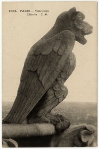 Gargoyle o chimere della cattedrale Notre Dame de Paris, costruita tra il 1163 e il XIV secolo - Cartolina, collezione Selva da Artist Unknown