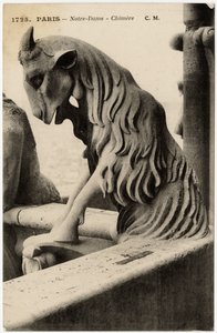 Gargoyle o chimere della cattedrale Notre Dame de Paris, costruita tra il 1163 e il XIV secolo - Cartolina, collezione Selva