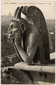 Gargoyle o chimere della cattedrale Notre Dame de Paris, costruita tra il 1163 e il XIV secolo - Cartolina, collezione Selva da Artist Unknown