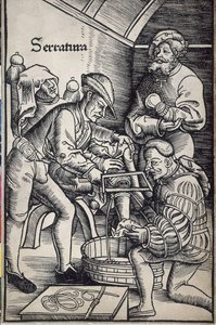 Gersdorff, Hans von (1455 - 1529). Chirurgo tedesco. Amputazione di una gamba. Xilografia di Hans Wechtlin per il libro "Feldtbuch der Wundartzney" (Libro di campo della chirurgia) da Artist Unknown