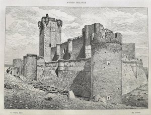 Medina del Campo. Il Castello della Mota. Incisione. SPAGNA. ARAGONA. Saragozza. Accademia Militare Generale