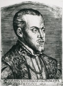 Filippo II di Spagna (1527-1598). Re di Spagna (1556-1598) e Portogallo (1580-1598). Ritratto di Filippo ancora principe. Xilografia. da Artist Unknown
