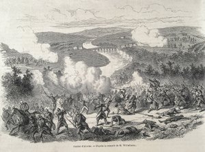 Spagna. Rivoluzione del 1868. Battaglia di Alcolea (20 settembre), che culminò con la deposizione di Isabella II. Incisione da Artist Unknown