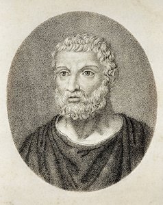Talete di Mileto (VI secolo a.C.). Ritratto di Talete di Mileto. Incisione.