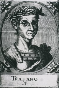 TRAJAN, Marcus Ulpius Traianus (53-117). Ritratto di Traiano con alloro. (dettaglio)
