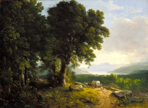 Paesaggio con carro coperto (olio su tela) da Asher Brown Durand