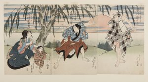 Attori Ichikawa Ebijuro I come Ukisu no Iwamatsu, Arashi Kitsusaburo II come il contadino Josaku, Arashi Kitsuzo come Jokichi, e Sawamura Kunitaro II come la moglie di Josaku, Okinu