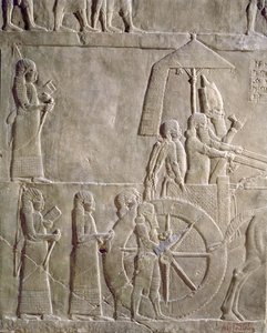 Rilievo che raffigura il carro del re Assurbanipal e prigionieri elamiti, episodi della campagna di Elam, dal Palazzo di Assurbanipal a Ninive, c.645 a.C. da Assyrian