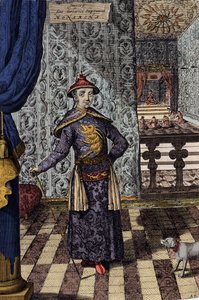 Imperatore cinese Kangxi (1652-1722) dinastia Qing, incisione di Athanasius Kircher da 