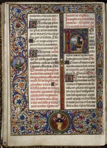 Messale di Thomas James: lettering con la natività