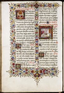 Messale di Thomas James: pagina con due iniziali: un altare e la dedicazione di una chiesa.