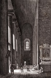 Navata laterale della Cattedrale della Natività di Maria Santissima a Siracusa, Sicilia, Italia, incisione su rame, circa 19x29 cm da Attilio Zuccagni Orlandini