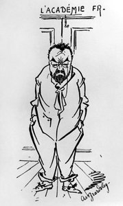 Caricatura del romanziere francese Emile Zola (1840-1902) fuori dall