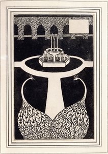 Intestazione di capitolo che raffigura due pavoni in un giardino con una fontana, c.1893-94