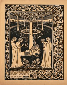 Come quattro regine trovarono Lancillotto addormentato. Illustrazione del libro Le Morte d