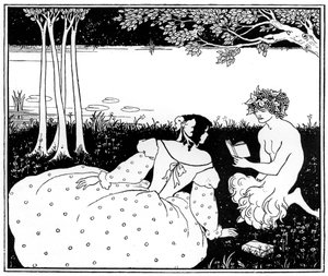 Pan che legge a una donna vicino a un ruscello da Aubrey Beardsley