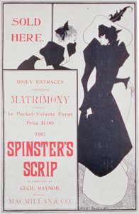 Poster pubblicitario per The Spinsters Scrip, compilato da Cecil Raynor, pubblicato da Macmillan & Co.