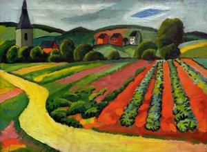 Paesaggio con chiesa e strada