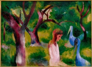 Ragazza con uccelli blu da August Macke