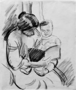 Madre con bambino, leggendo (Elisabeth e Walterchen) da August Macke