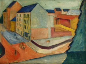 Unsere Strasse mit Reitbahn, Bonn, 1913 da August Macke