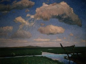Giornata estiva a Hammeniederg con le colline di Weyerberg in lontananza da August Overbeck