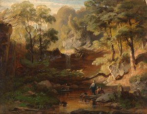 Paesaggio boschivo con ruscello da August Seidel