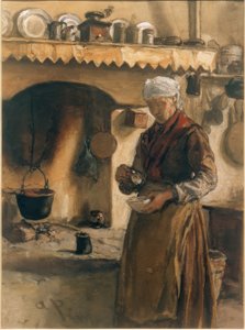 Contadina italiana al focolare