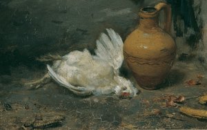 Natura morta con gallina morta e brocca