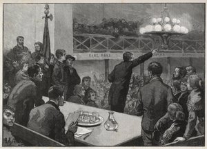 Riunione per lo sciopero al Vooruit nel 1885 - incisione del 1885 