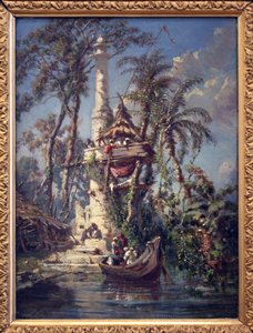 Osservatorio sulle rive del fiume Hoogly (Bengala, India). Dipinto di Auguste Borget (1808-1877), olio su legno di mogano da Auguste Borget