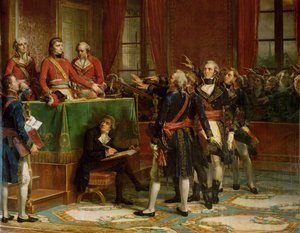 Installazione del Consiglio di Stato nel Palazzo del Lussemburgo, il 25 ... (olio su tela) da Auguste Couder