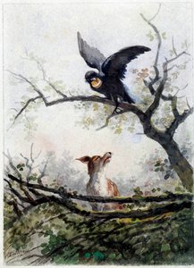 La volpe e il corvo. Illustrazione della favola di Jean de La Fontaine da Auguste Delierre