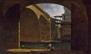 Le Pont et la Pompe Notre-Dame, vus de la voûte du quai de Gesvres, en 1816 da Auguste Jacques Regnier