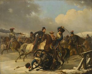 Cosacchi che inseguono soldati francesi in ritirata da Auguste Joseph Desarnod