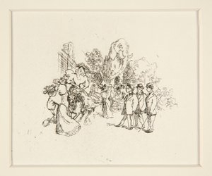 Donna che cavalca una mucca, altre figure e un elefante da Auguste Lepere