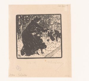 Donna e bambino sotto la pioggia da Auguste Lepère (signed by artist)