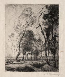 Coucher de Soleil derrière les Arbres, 1909 da Auguste Louis Lepère
